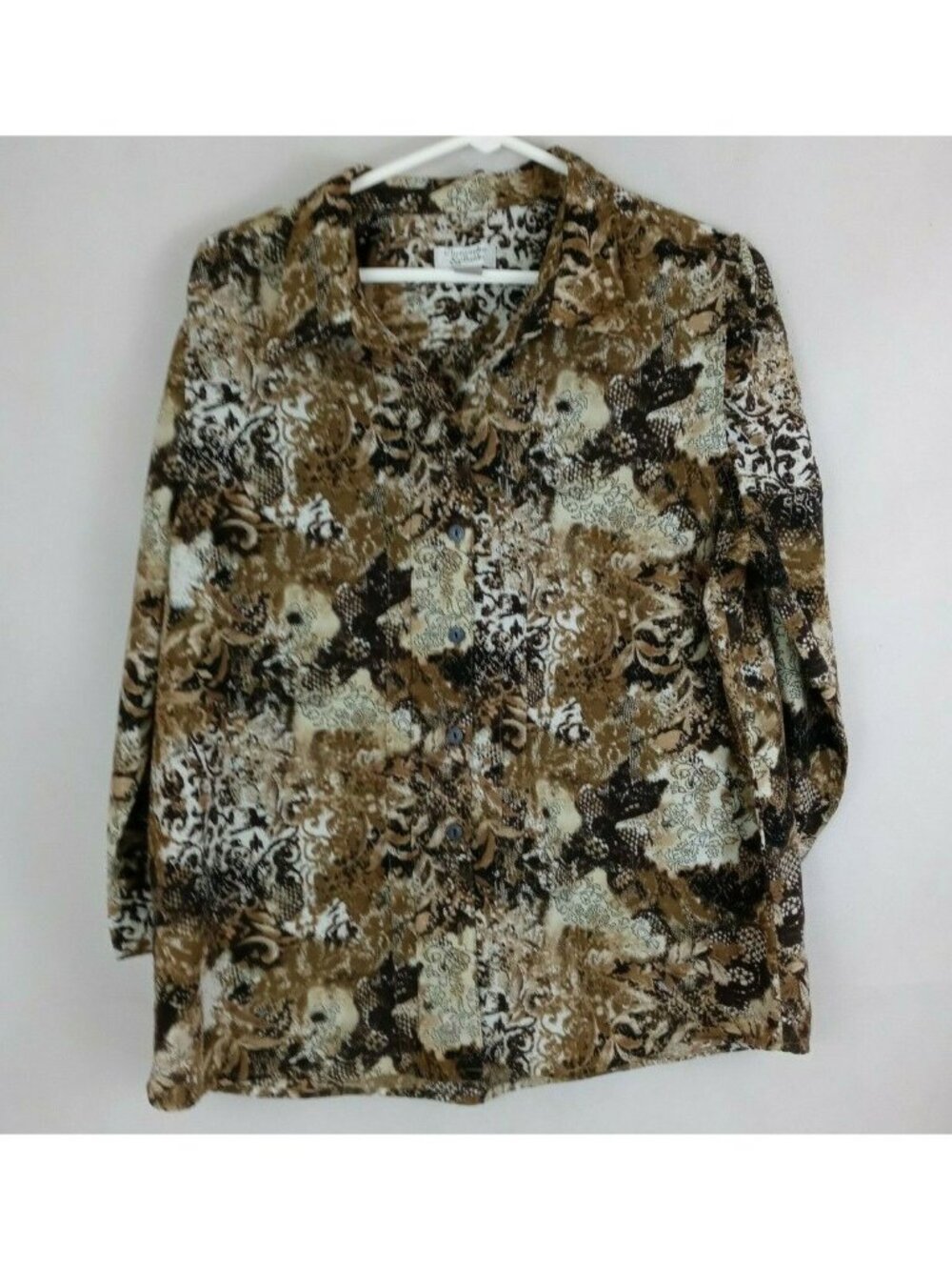 Christopher & Banks 3/4 Sleeve Brown, Tan, & White Floral Blouse Size Medium